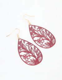 Red Filigree Flower Border Drop Earrings - link has visual effect only