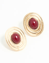 Gold Red Stone Vintage Round Statement Stud Earrings - link has visual effect only