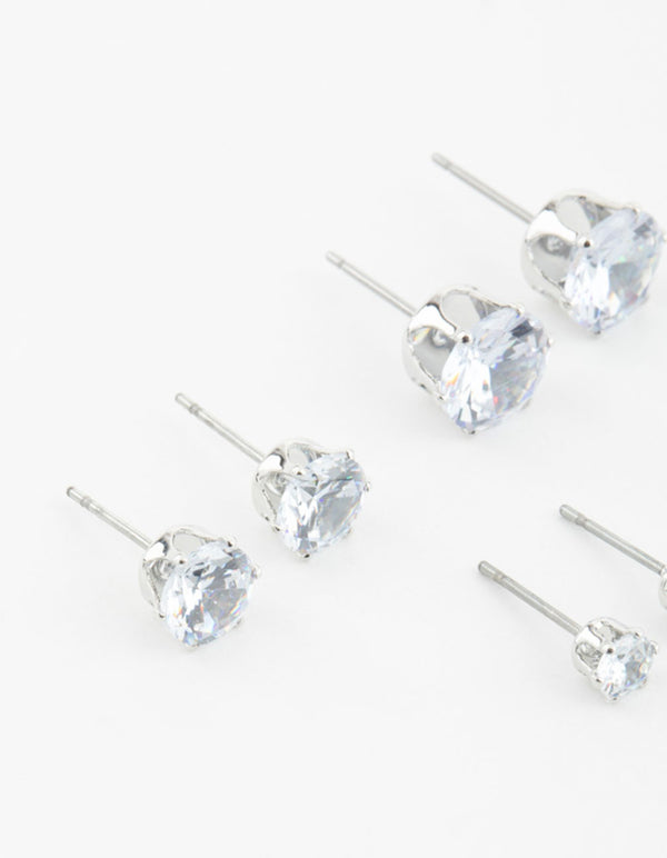 Silver Diamante Mixed Size Stud Earrings 3-Pack