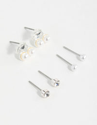 Silver Pearl Diamante & Cherry Earrings 3-Pack - link has visual effect only