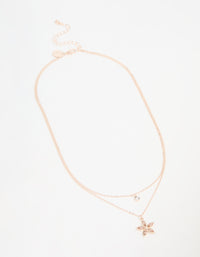 Rose Gold Diamante Flower Layered Necklace - link has visual effect only