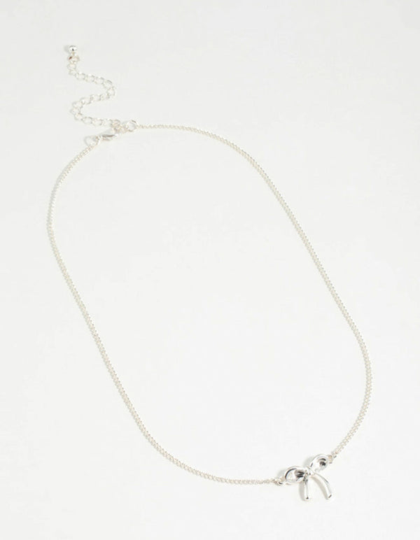 Silver Plain Bow Necklace