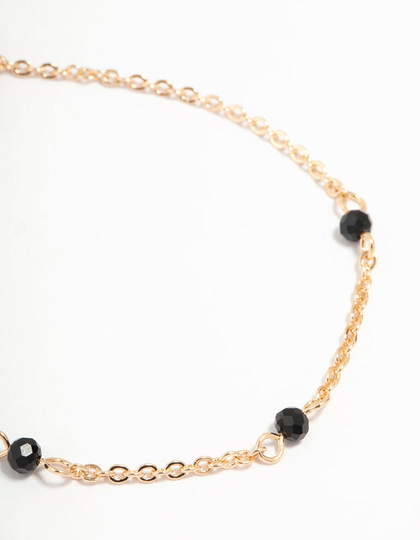 Gold Black Heart Charm Stone Bracelets 2-Pack