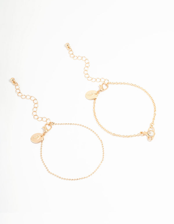 Gold Ball Planet Diamante Bracelets 2-Pack