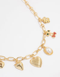 Gold Plated Heart & Cherry Charm Necklace - link has visual effect only