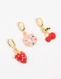 Gold Plated Strawberry & Doughnut Charms 3-Pack - link has visual effect only