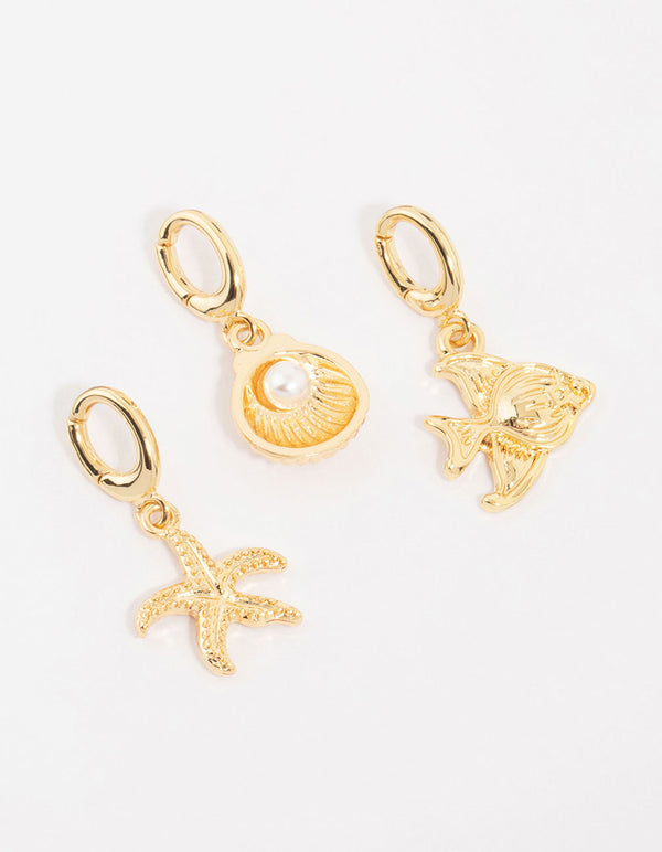 Gold Plated Shell & Starfish Charms 3-Pack