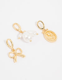 Gold Plated Pearl & Bow Charms 3-Pack - link has visual effect only
