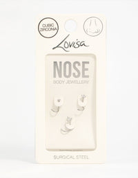 Surgical Steel Cubic Zirconia Butterfly & Round Nose Stud 3-Pack - link has visual effect only