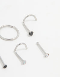 Surgical Steel Black Cubic Zirconia Nose Ring & Stud 6-Pack - link has visual effect only