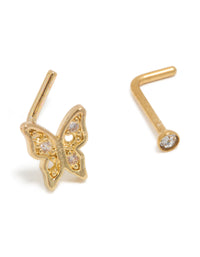 Gold Plated Surgical Steel Butterfly Nose Piercings 3-Pack - link has visual effect only