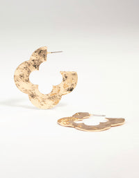 Gold Flat Hammered Flower Hoop Earrings - link has visual effect only