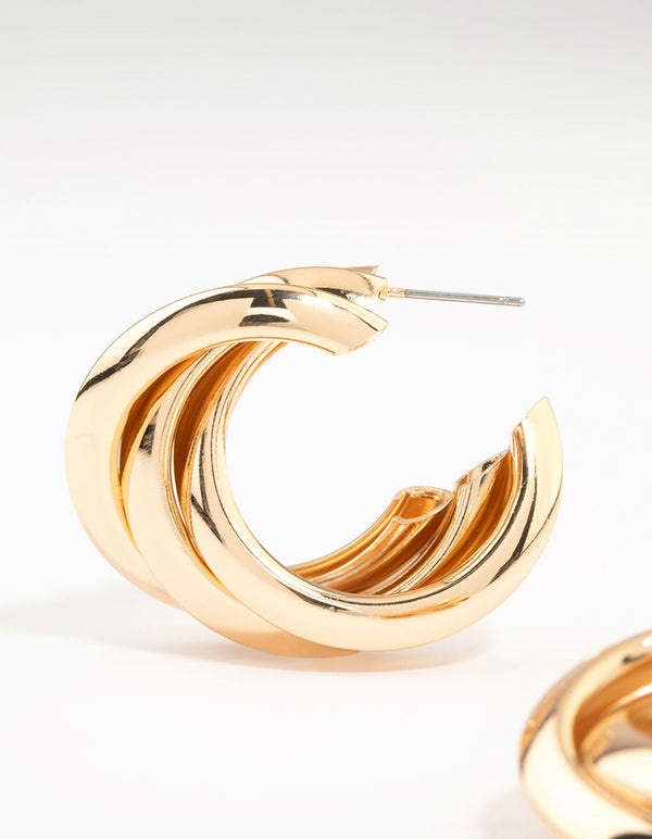 Gold Crossover Thick Hoop Earrings