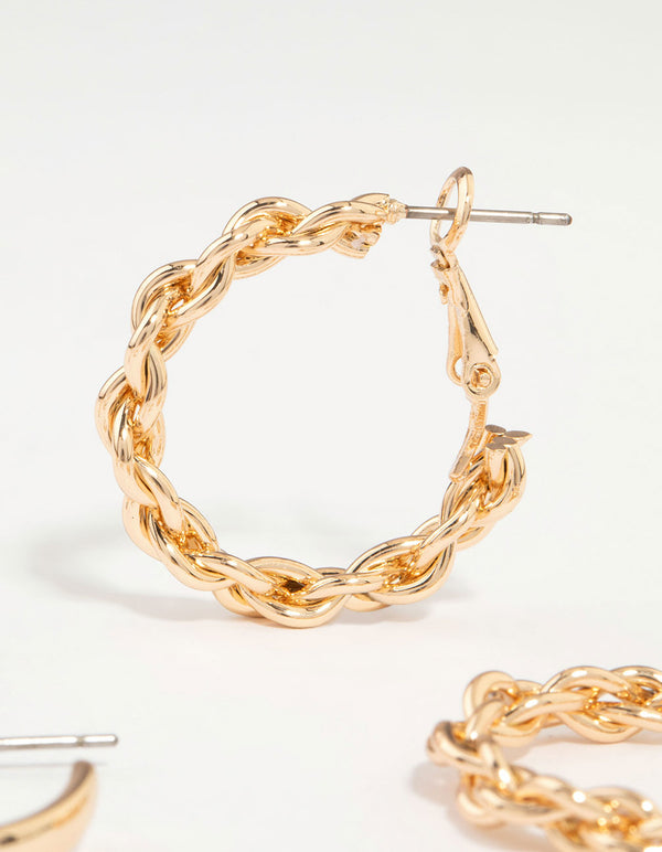 Gold Twisted Hoops 6-Pack