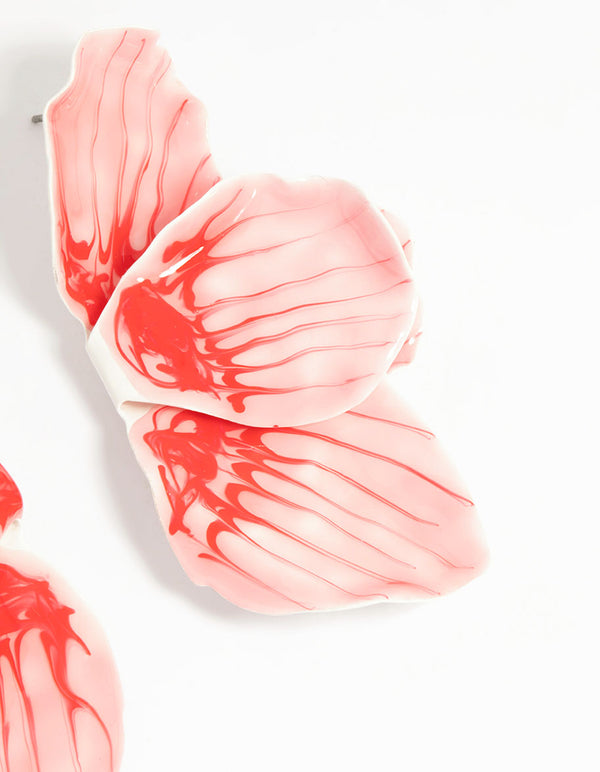 Gold Pink Coated Metal Hammered Statement Petal Stud Earrings