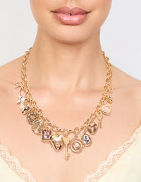 Gold Heart & Key Charm Necklace - link has visual effect only