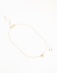 Rose Gold Cubic Zirconia Bow Necklace & Earrings Set - link has visual effect only