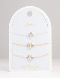 Mixed Metals Diamante Flower Bracelets 3-Pack - link has visual effect only