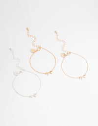 Mixed Metals Bow Bracelets 3-Pack - link has visual effect only
