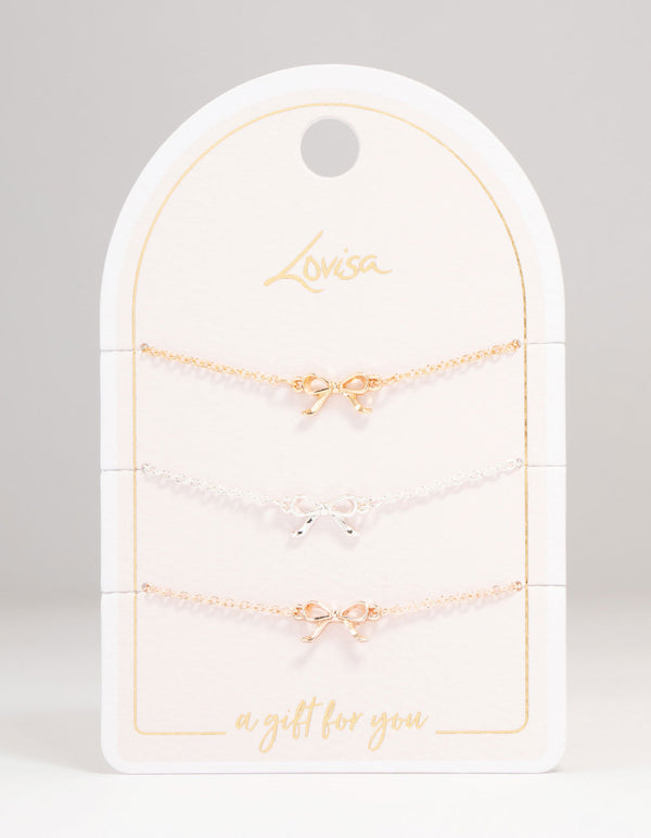 Mixed Metals Bow Bracelets 3-Pack