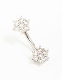 Surgical Steel Cubic Zirconia Six-Point Flower Belly Bar - link has visual effect only