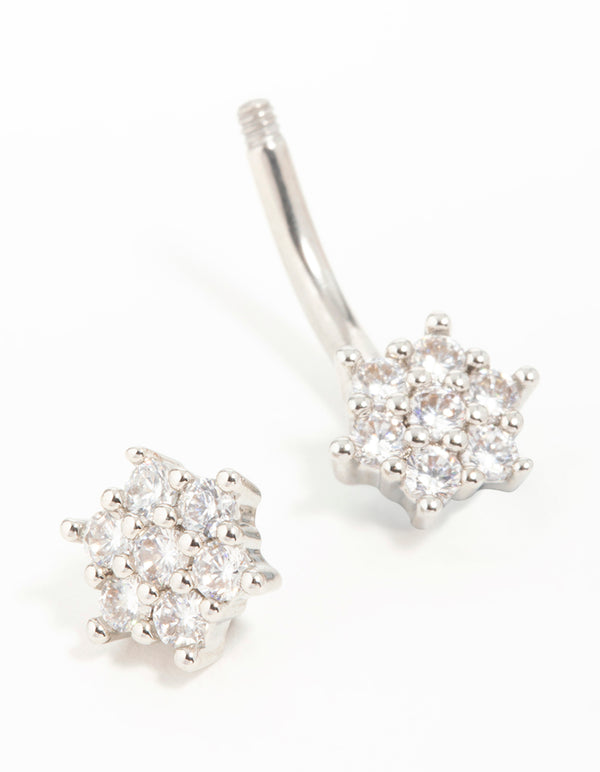 Surgical Steel Cubic Zirconia Six-Point Flower Belly Bar