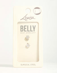 Surgical Steel Cubic Zirconia Six-Point Flower Belly Bar - link has visual effect only