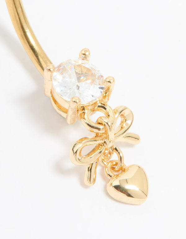 Gold Plated Surgical Steel Fine Heart & Bow Belly Bar