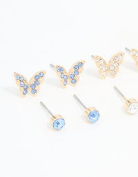 Gold Multicoloured Diamante Butterfly Stud Earrings 8-Pack - link has visual effect only