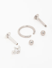 Titanium Clicker Ring & Cubic Zirconia Flat Back Earrings 3-Pack - link has visual effect only