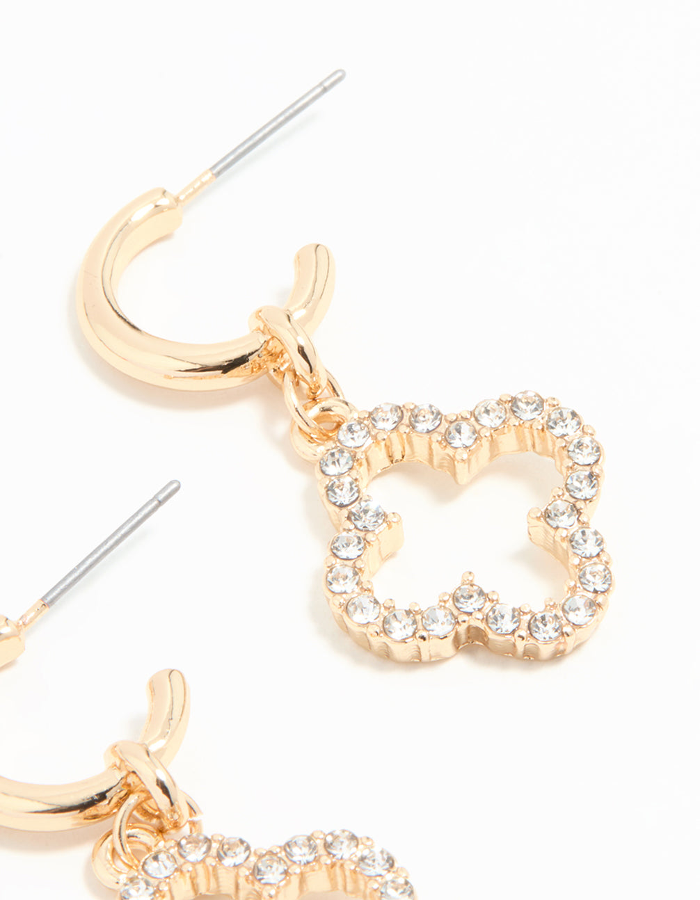 Gold Diamante Flower Huggie Earrings