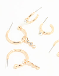 Gold Diamante Drop Huggie Earrings 4-Pack - link has visual effect only