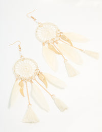 Cream & Gold Feather Dreamcatcher Drop Earrings - link has visual effect only