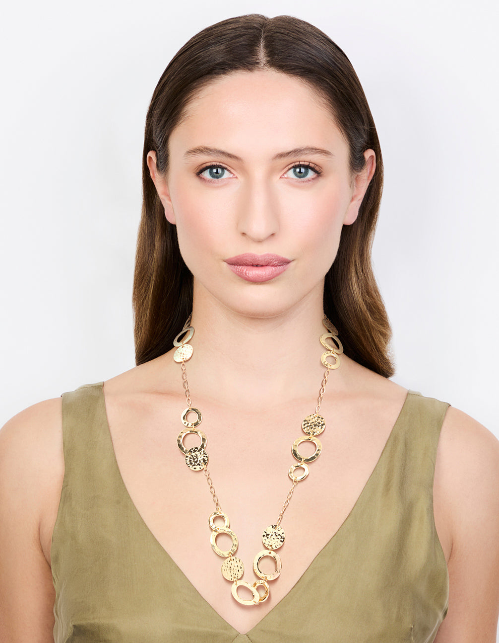Gold Molten Disc Long Necklace