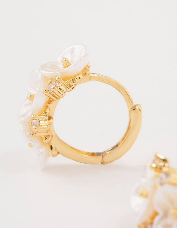 Gold Plated Pearlised Flower Hoop Earrings