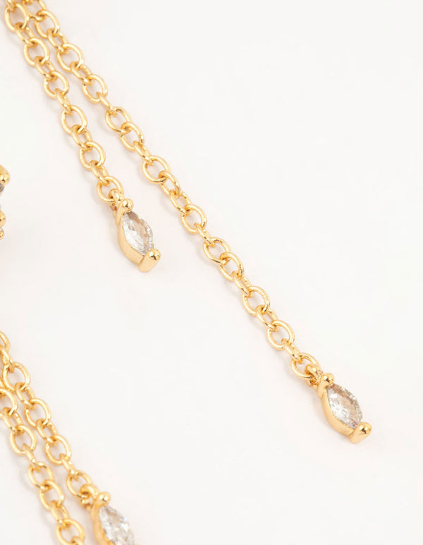 Gold Plated Cubic Zirconia Heart & Butterfly Chain Earrings