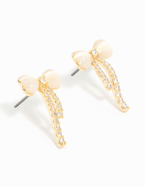 Gold Plated Diamante Bow Stud Earrings