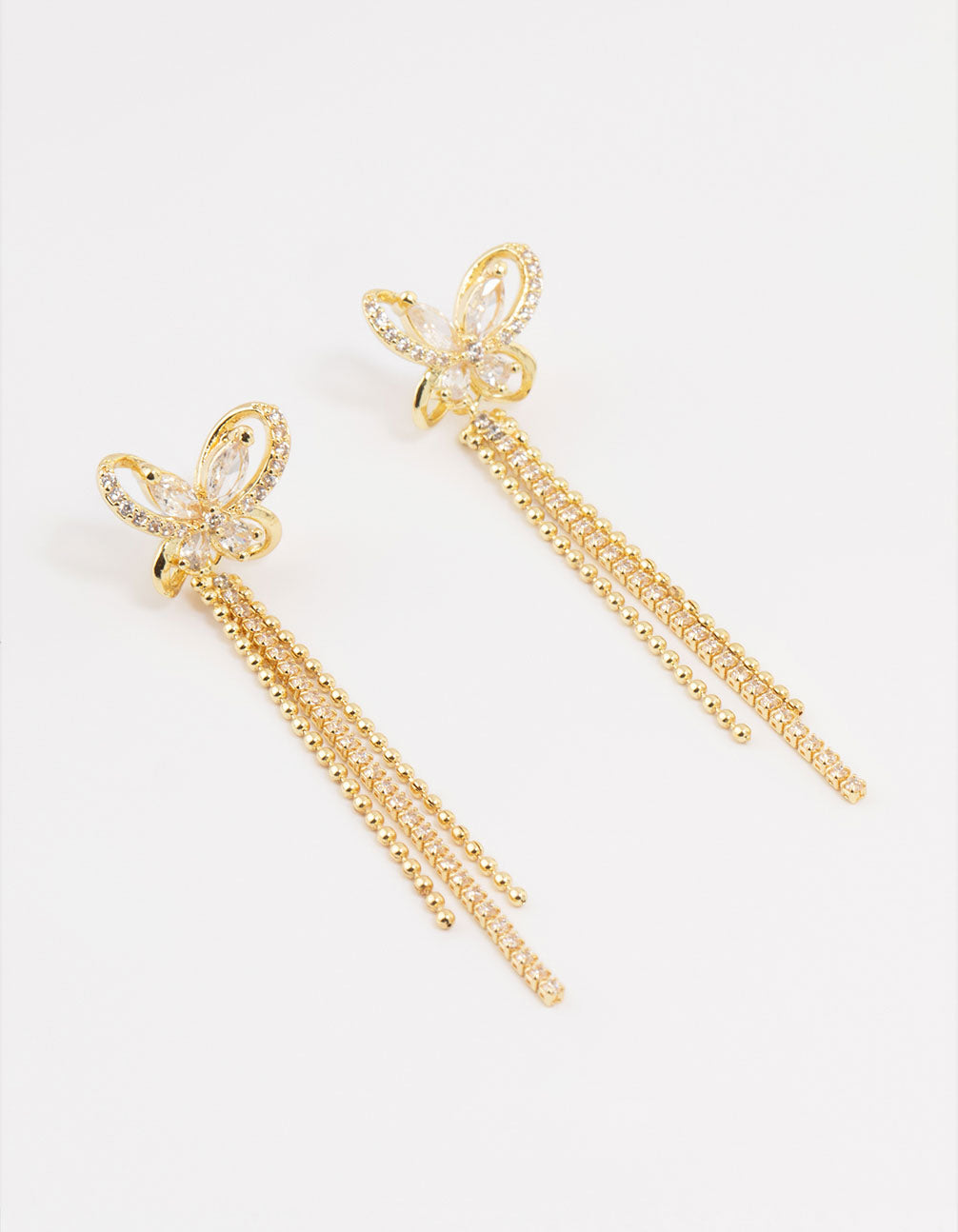 Gold Plated Cubic Zirconia Butterfly Drop Earrings
