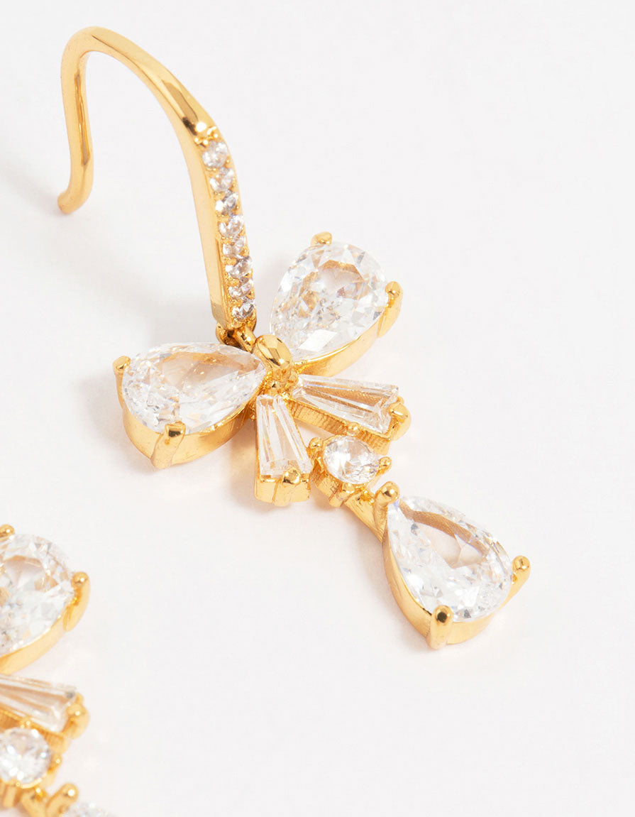 Gold Plated Cubic Zirconia Bow Teardrop Earrings