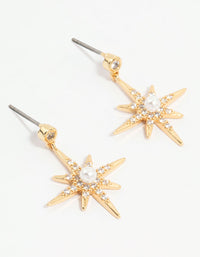 Gold Plated Diamante Pearl Star Drop Earrings - link has visual effect only