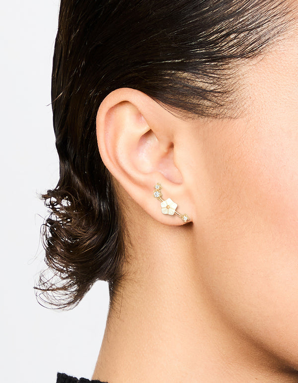 Gold Plated Flower Crawler Earrings