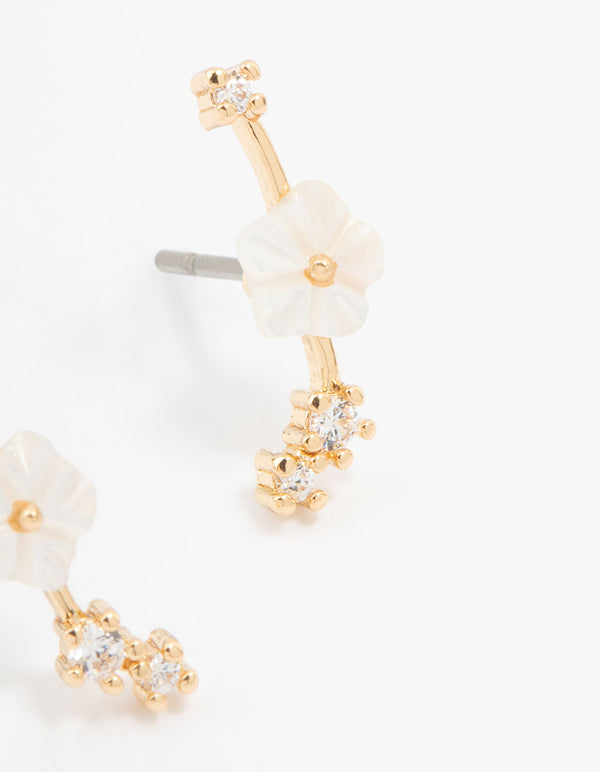 Gold Plated Flower Crawler Earrings
