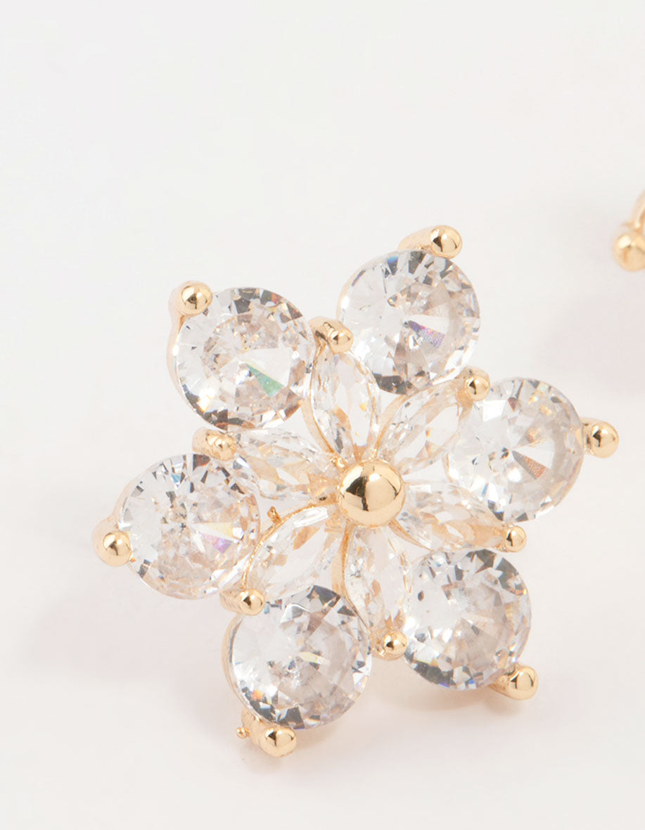 Gold Plated Cubic Zirconia Flower Stud Earrings