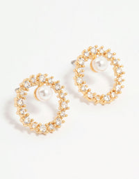 Gold Plated Cubic Zirconia Pearl Wreath Stud Earrings - link has visual effect only