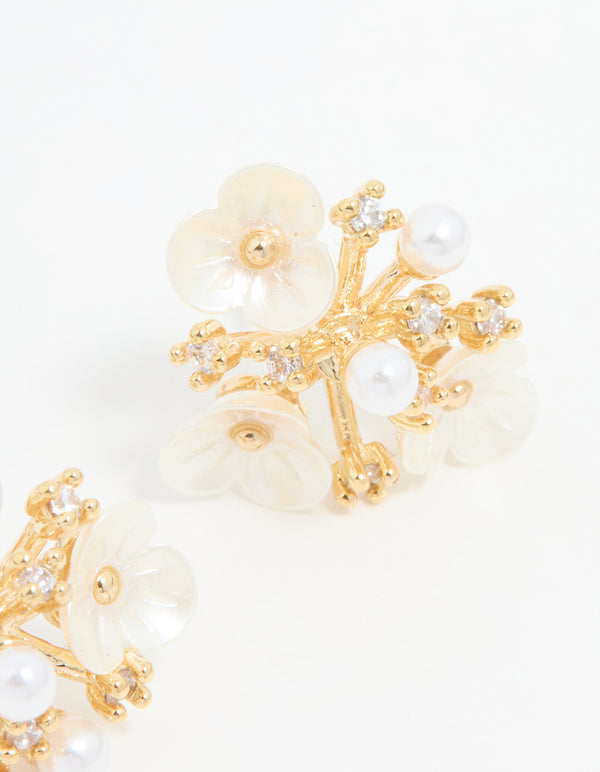 Gold Plated Acrylic Flower Cluster Earrings