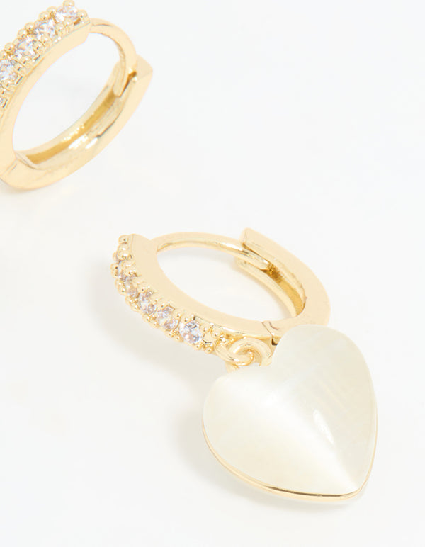 Gold Plated Diamante Heart Hoop Earrings