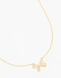 Gold Plated Diamante Pave Chunky Bow Necklace - link has visual effect only