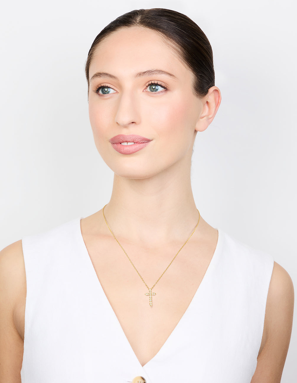 Gold Plated Cubic Zirconia Cross Pendant Necklace