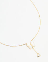Gold Plated Mother Of Pearl & Cubic Zirconia Butterfly Y-Necklace - link has visual effect only