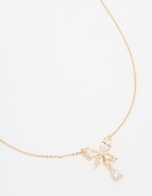 Gold Plated Cubic Zirconia Butterfly Teardrop Necklace